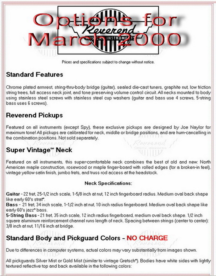 Reverend Guitar Options